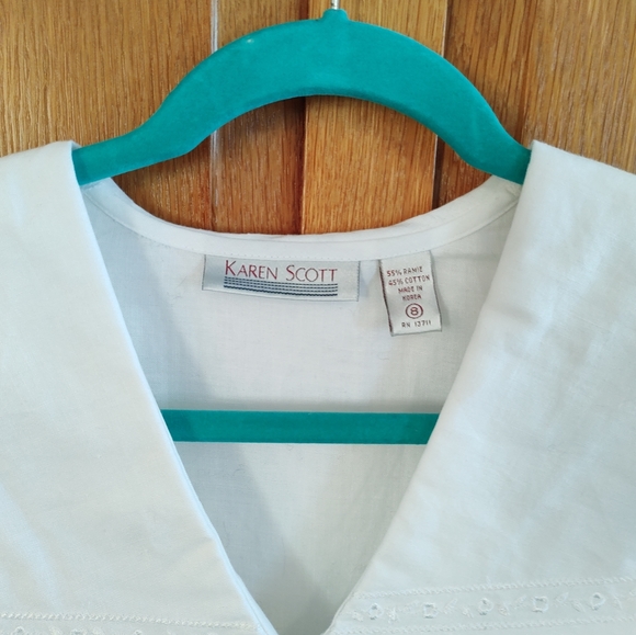 Vintage Karen Scott white embroidered sailor statement collar short sleeve top - Picture 11 of 11